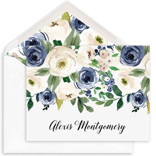 Blue and Ivory Rose Folded Note Cards